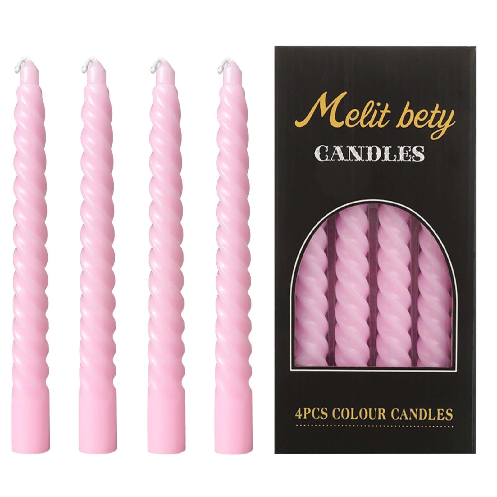 Photo 1 of 8 inch Pink Spiral Taper Candles Set of 4 Pack Tapered Candle, Tall Candlesticks,for Dinner Party Wedding, Holiday Spring,Home Decor,Kitchen Decor (4, Pink, 8inch)