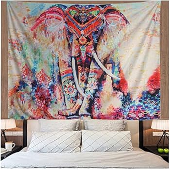 Amonercvita Watercolor Elephant Tapestry Wall Hanging Mandala Tapestry Bohemian Tapestry Psychedelic Wall Tapestry Flower Psychedelic Tapestry for Indian Dorm Decor