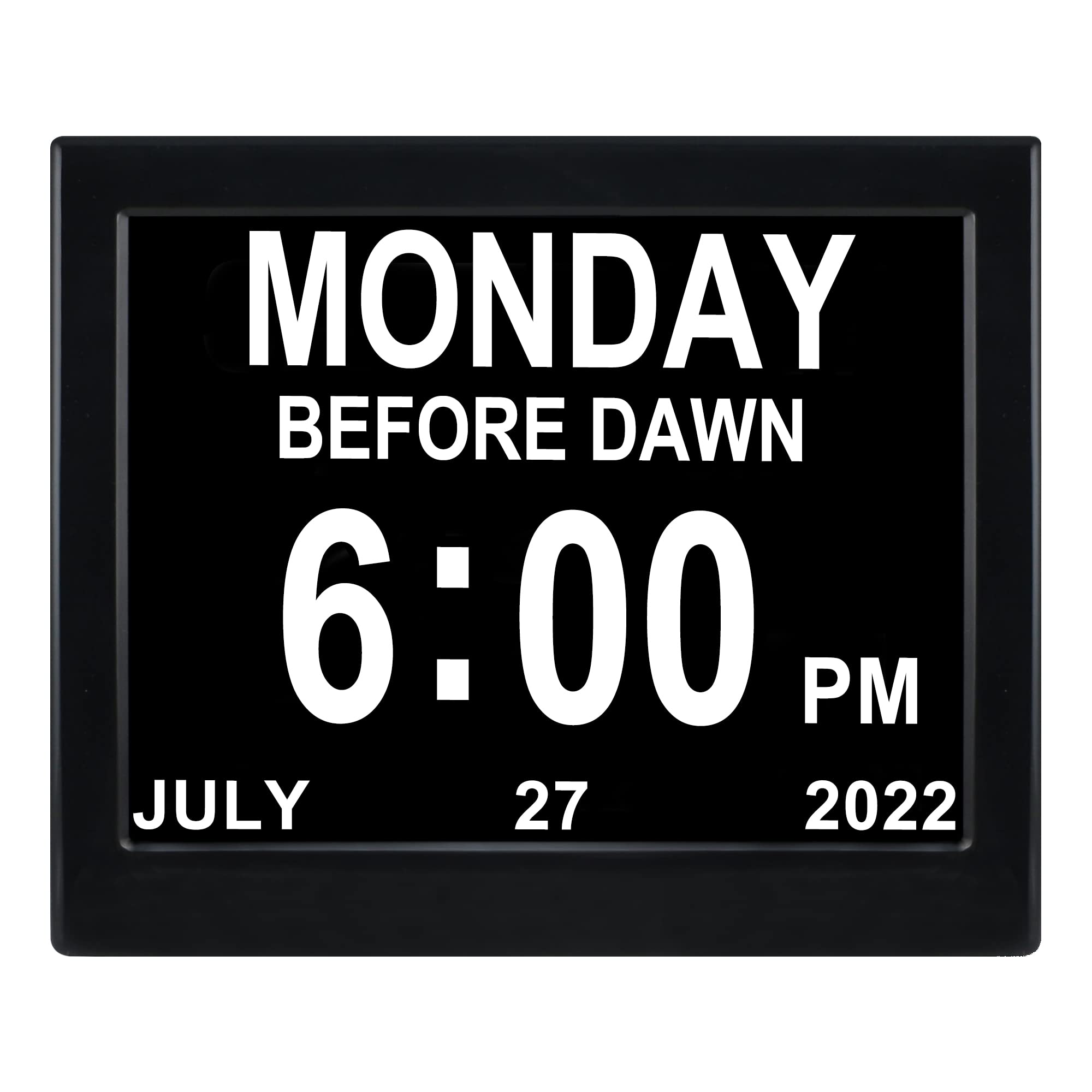Aowasi 8 Inch Digital Day Clock Non-Abbreviations Day and Date Dementia Vision Impaired Calendar Clocks Perfect for Seniors Elderly (Black)