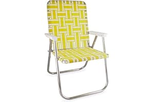 Lawn Chair USA | Folding Aluminum Webbed Chair for Camping, Sports, and Beach | Classic - Yellow and White with White Arms