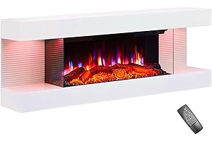 PuraFlame Alsa 44 Inch Wall Mounted Electric Fireplace All-in-One with Multi Ambient Light Colors, Remote, 1500W Heater, White