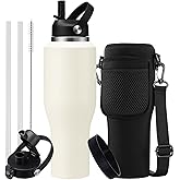 40 OZ Water-Bottle Fit Car Cup-Holder - Double Wall Vacuum Insulated Thermal with Lid and Straw, Stainless Steel Cup 40oz with Carrying Case, for Travel Drive