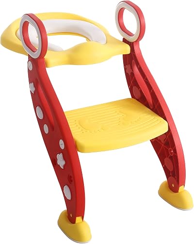 Rainberg Kids Potty Training Toilet Seat with Ladder Adjustable Height Red