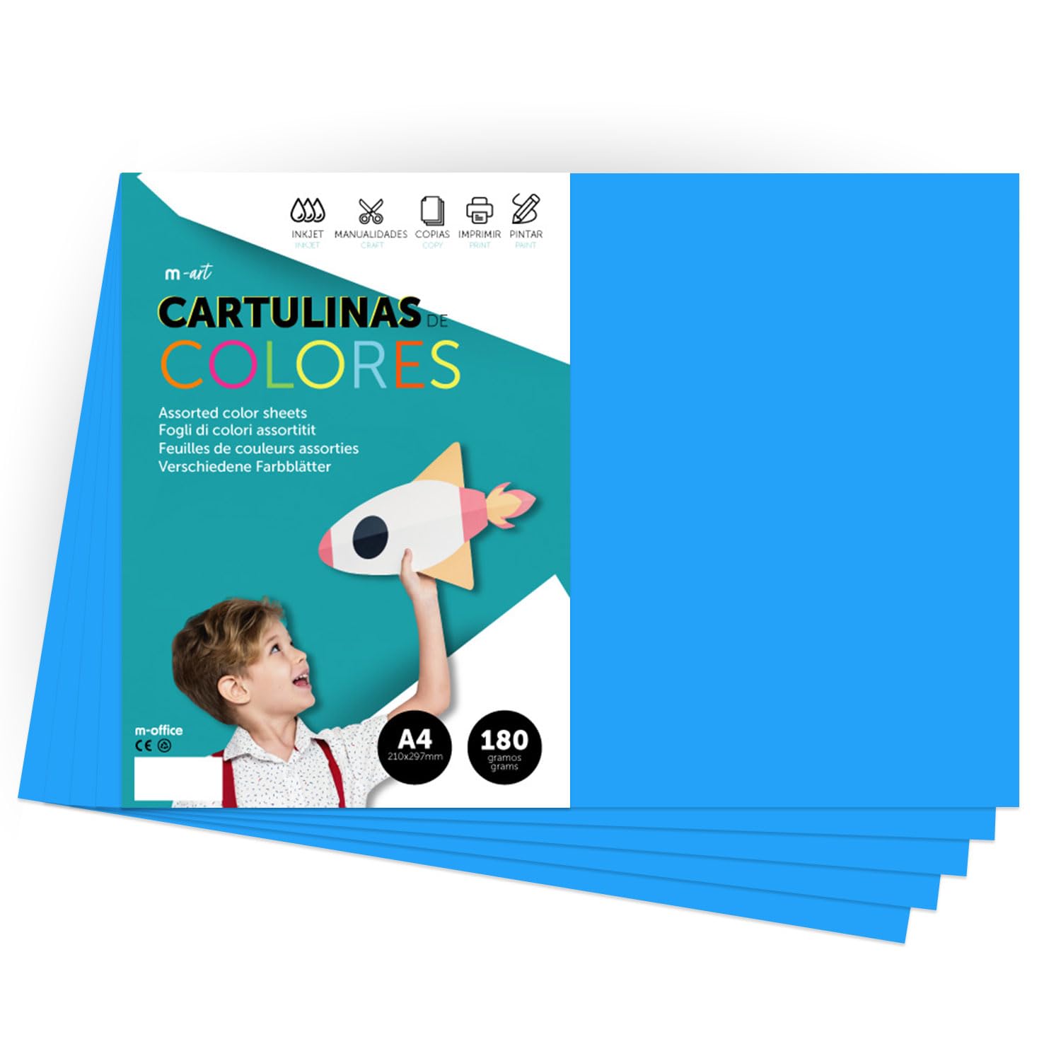 A4 Colour Card - Intense Colours 180g - for Crafts, Print Your Documents and Creative Designs - A4 Colour Sheets - m-office (100 Sheets, Medium Blue)