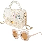 Forwe Little Girls Toddler Crossbody Purse with Pearl Flowers Mini Cute Princess Handbags Shoulder Chain Bag
