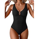 B2prity One Piece Swimsuit for Women Tummy Control Ruched Bathing Suit V Neck Push Up Swimwear