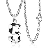 Susook Soccer Initial A-Z Letter Necklace for Men Soccer Charm Pendant Stainless Steel Silver Box Chain 22+2inch Personalized Soccer Gift for Men