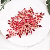 BERYUAN Red Crystal Rhinestone Hair Comb for Women and Girls, Handmade Item, 15*10CM, Fashion Jewelry Hair Accessory, Perfect for Wedding, Party, Daily Life, Red Beads Hair Piece