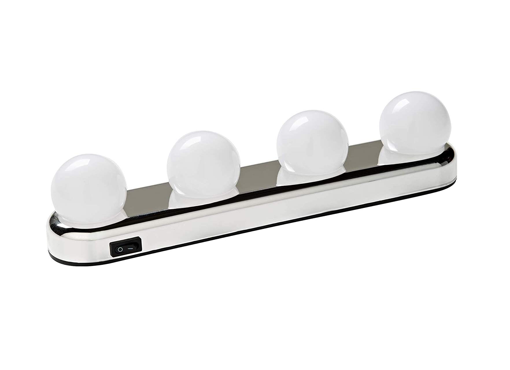 Invero Hollywood Mirror LED Light Bulbs - Cordless & Battery Operated - Add to Mirrors or Vanity Tables - Ideal Lighting for Make-Up Preparation and More - Chrome (30cm x 6cm x 6.5cm)