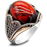 LovePlus Solid Silver Men Rings Red Garnet Stone Men's Ring Handmade Turkish Vintage Ring Luxury Jewelry Bands