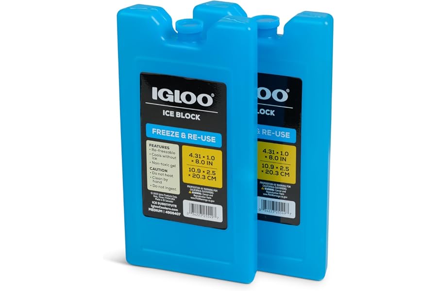 Igloo Medium Maxcold 2 Pack Ice Block, Reusable Ice Packs for Coolers, Freezer Pack, Cold Packs for Coolers, Long Lasting Ice Blocks
