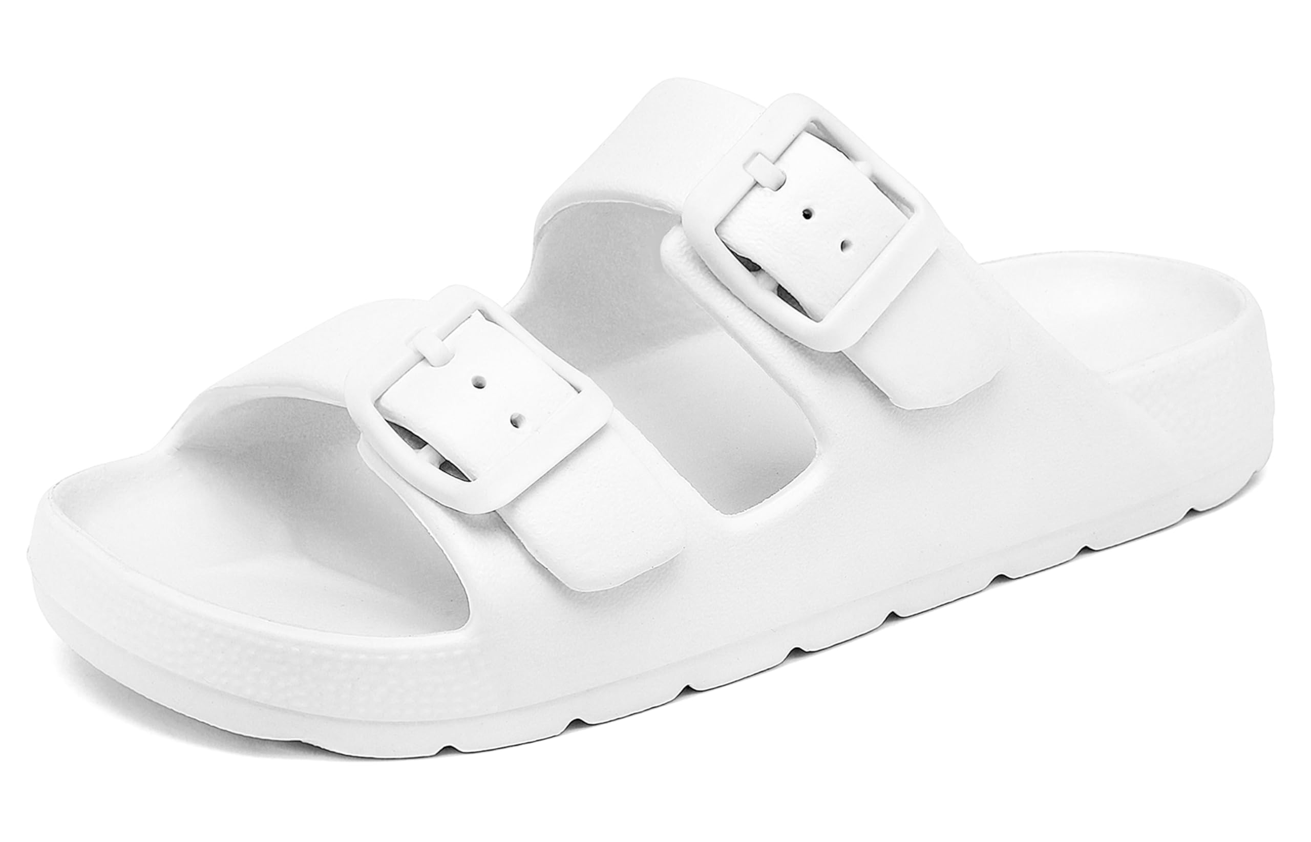 Photo 1 of INMINPIN Boys Girls Double Buckle Slide Sandals Comfort Beach Pool Shower Slippers Adjustable Indoor Outdoor Little Kid/Big Kid,Pure White,11 Little Kid