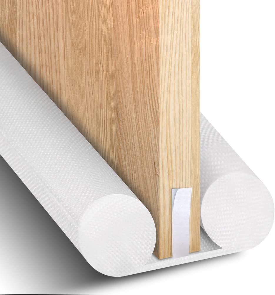 Draft Stoppers - Shalmid Home Under Door Draft Stopper, 24 to 38 Inch Adjustable Draft Stoppers, Blocks Dust Wind Light Noise (White Strips)