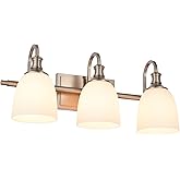 Hanaloa Bathroom Vanity Light Fixtures, Vintage Brushed Nickel 3 Lights Wall Sconce Lighting with Opal Glass Shade, Porch Wal