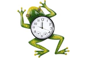 HOBYLUBY Frog Outdoor Clock with Thermometer & Humidity, Outdoor Wall Clock Silent Non-Ticking Outside Clocks for Patio, Garden, Home Decor