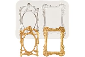 QDMOLDS Photo Frame Fondant Mold Picture Frame Silicone Molds Vintage Mirror Frame Molds For Cake Decoration Cupcake Topper Candy Chocolate Sugar Craft Polymer Clay Gum Paste