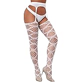 Kaei&Shi Garter Belt and Thigh Highs,Sexy Fishnet Stockings for Women Lingerie,Suspender Pantyhose Rave Party Club Night