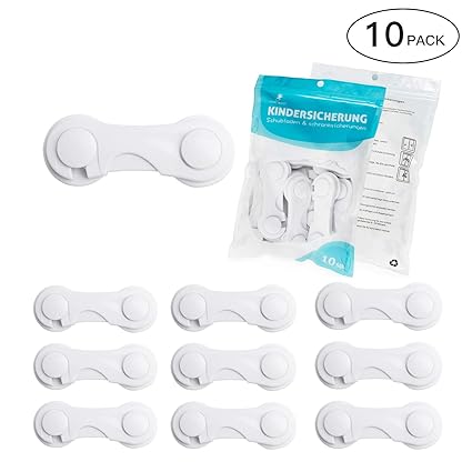 10er Pack Baby Türsicherung Schranksicherung Schubladensicherung Kindersicherung Türriegel, weiß, Aufgerüstete Version