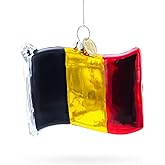 Waving Flag of Belgium Blown Glass Christmas Ornament