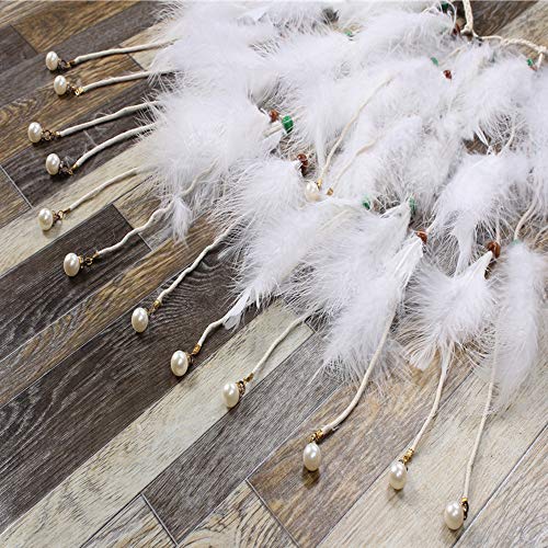 Feather Headband White Fake Pearl Hippie Indian Boho Hair Bands Tassel Bohemian Halloween Hair Hoop Women Crown Hairband Party Decoration Headdress Cosplay Costume Headwear Headpiece Hair Accessories - Thumbnail 5