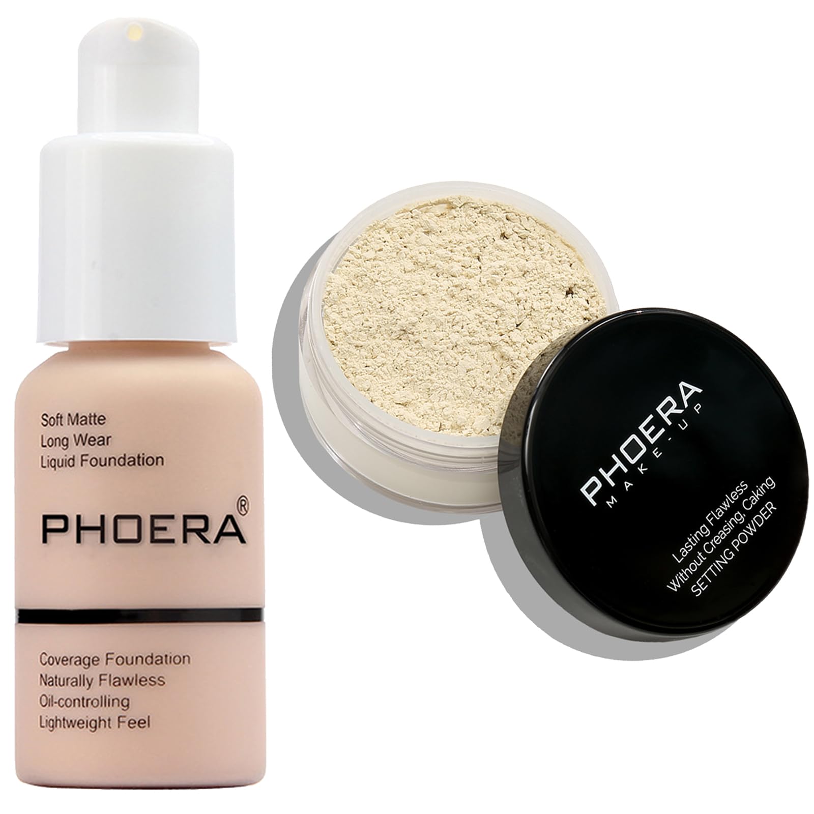 Hilareco PHOERA Foundation, Face Powder, Soft Focus Setting Powder, Full Coverage Foundation for Women (101 Porcelain+N.01 Translucent)