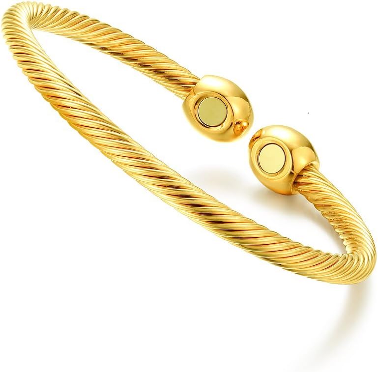 Elegant Magnetic Bracelet Copper Therapy Magnets Bangle for Arthritis Pain for Women Men Gifts for Father's Day (Yellow Gold): Health & Personal Care