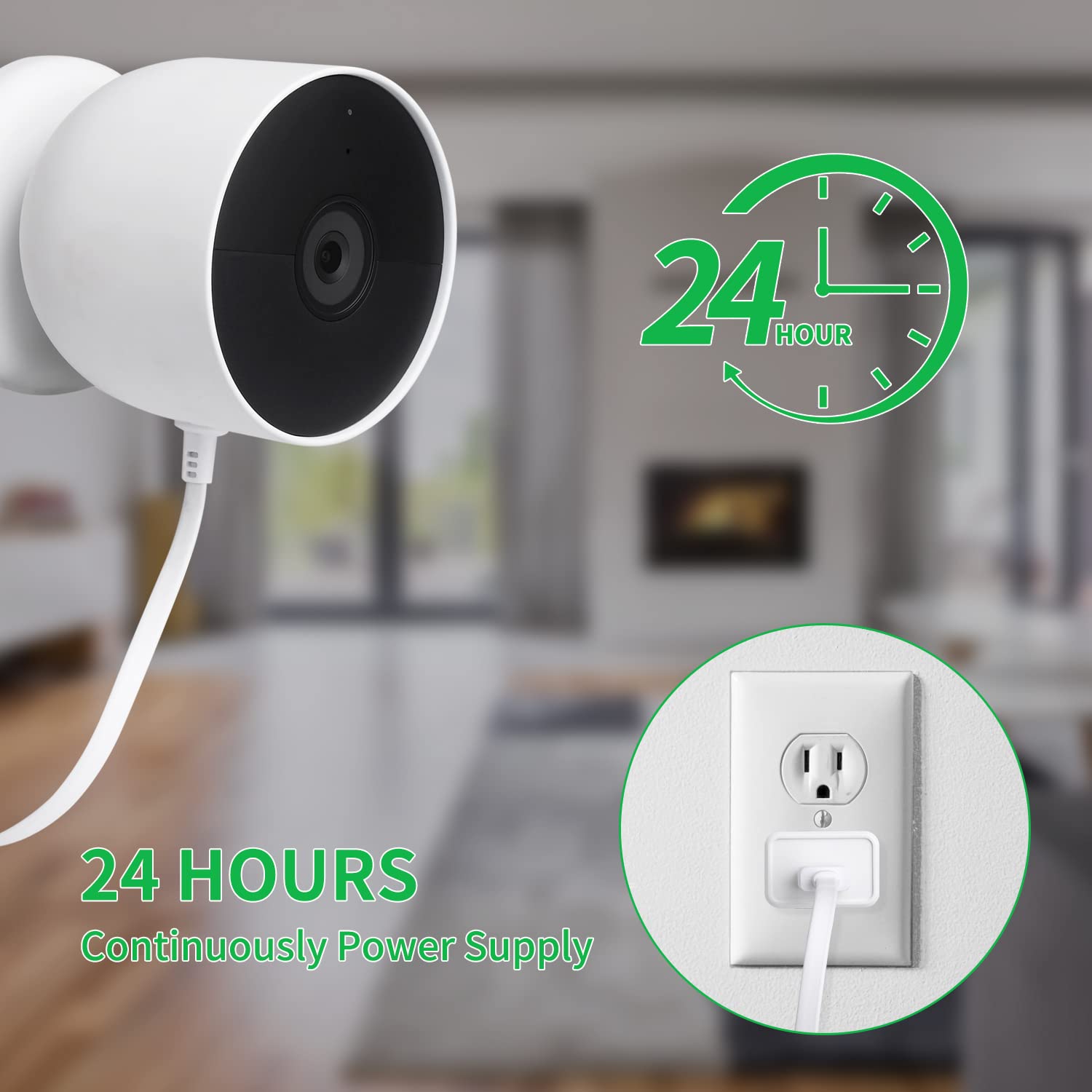 Google Nest Cam (Battery) Power Cable 30ft/9.1m Waterproof Outdoor Cable for Continuous Charging Nest Camera (White)