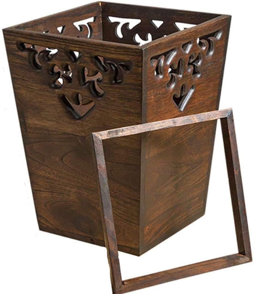 LXZSP Bote de Basura de Madera, Papelera Tallada Retro con contenedor