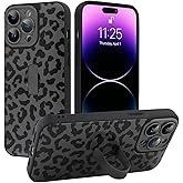 MOWIME Compatible with iPhone 14 Pro Max Case with Finger Strap, Cheetah Print Shockproof Soft TPU Protective Cover for Women Girls, Slim Anti Scratch Case for iPhone 14 Pro Max 6.7 Inch, Black