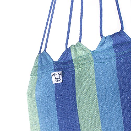 OnCloud Double Hammock for Travel Camping Backyard, Porch, Outdoor or Indoor Use, Carrying Pouch Included Blue/Green Stripes