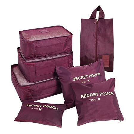 FunYoung Kleidertaschen-Set 7-teilig Reisetasche in Koffer Wäschebeutel Schuhbeutel Kosmetik Aufbewahrungstasche Farbwahl (We