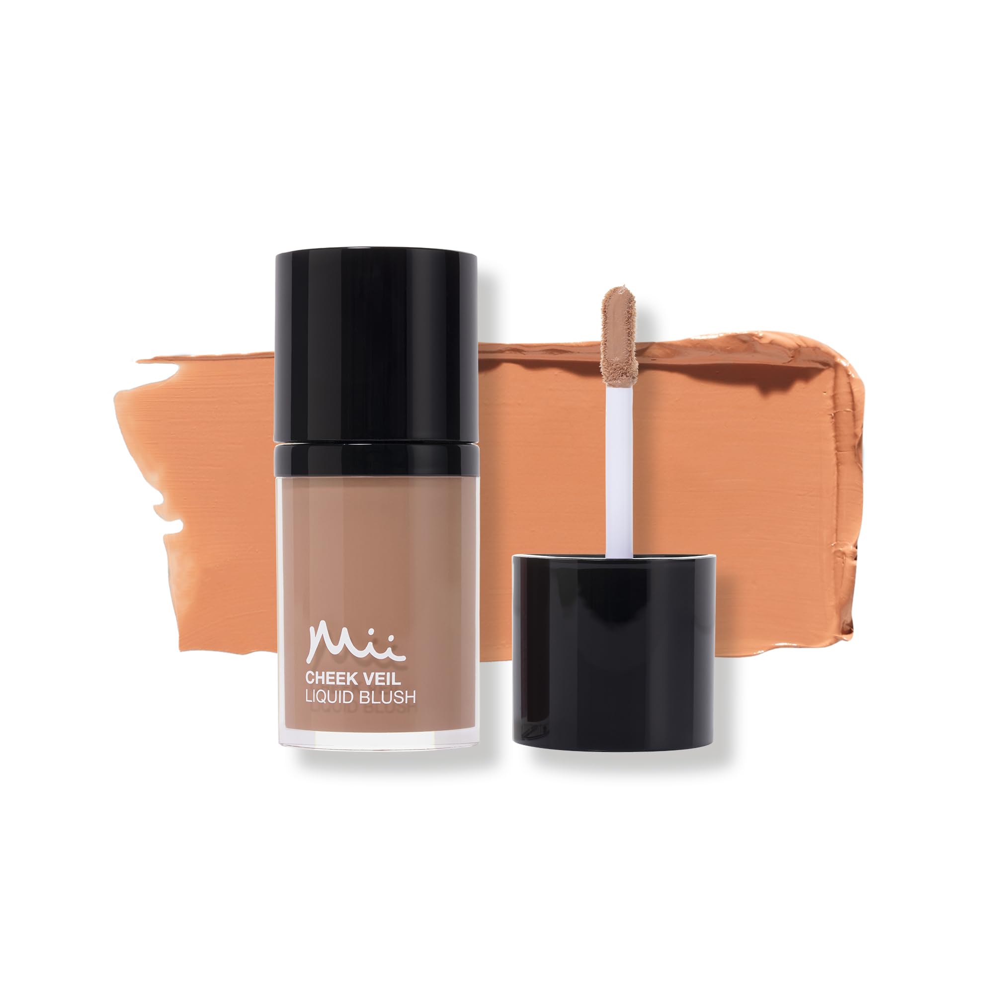 Mii Cosmetics Cheek Veil Liquid Blush | Weightless Liquid Blusher for Cheeks | Brightens with a Natural, Healthy Glow | Buildable & Blendable Makeup Blush | Muted Beige Peach | Aura | 7ml