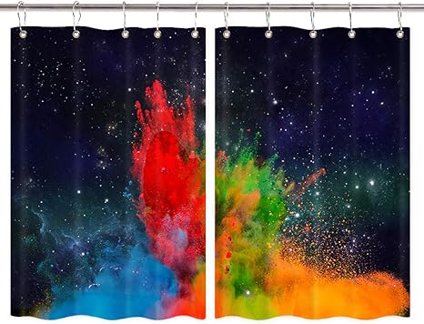 Amazon 明るい色のキッチンカーテン 宇宙に飛散する絵の具 銀河アートワークプレミアム装飾ウィンドウドレープカーテン2枚 アップグレードされたウィンドウトリートメントセット フック付き 55 39インチ ラグ カーテン ファブリック オンライン通販