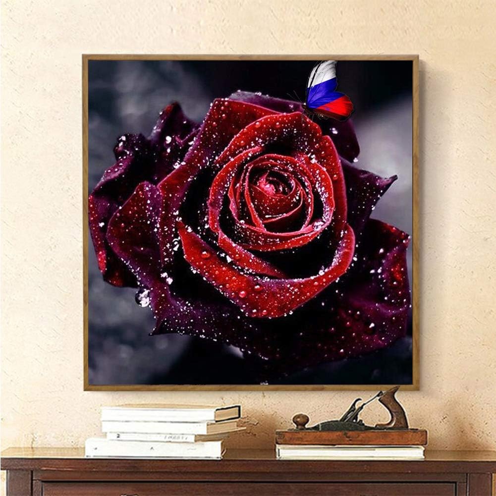 DIY 5D Diamond Painting by Number Kits for Adults Full Round Drill,Embroidery Rhinestone Painting Craft Red Flower 11.8x11.8in - Image 4