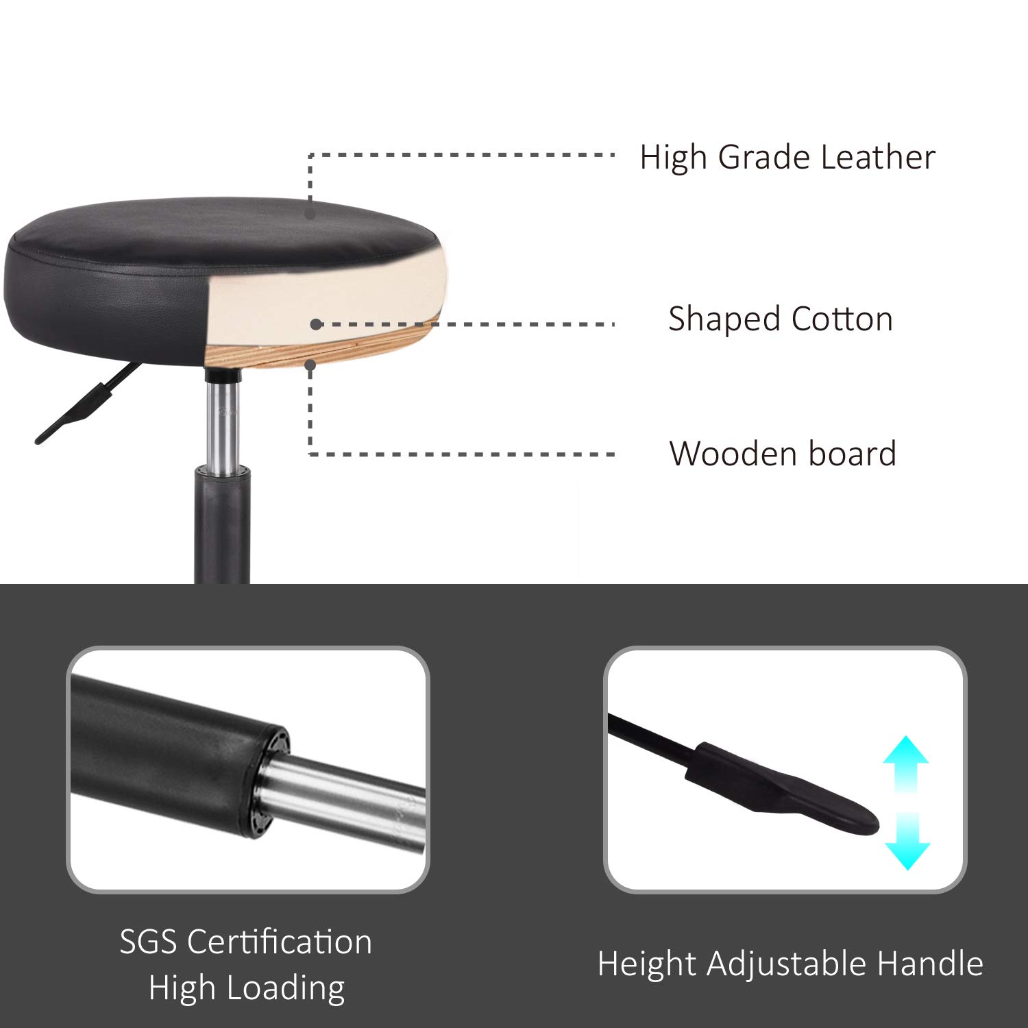 Amolife Multi-Purpose Hydraulic Adjustable Round Chair Drafting Rolling Swivel Stool with Wheels and Soft Padding for Home Office Beauty Barber Salon Medical Tattoo Vanity Massage Facial Spa in Brown: Beauty