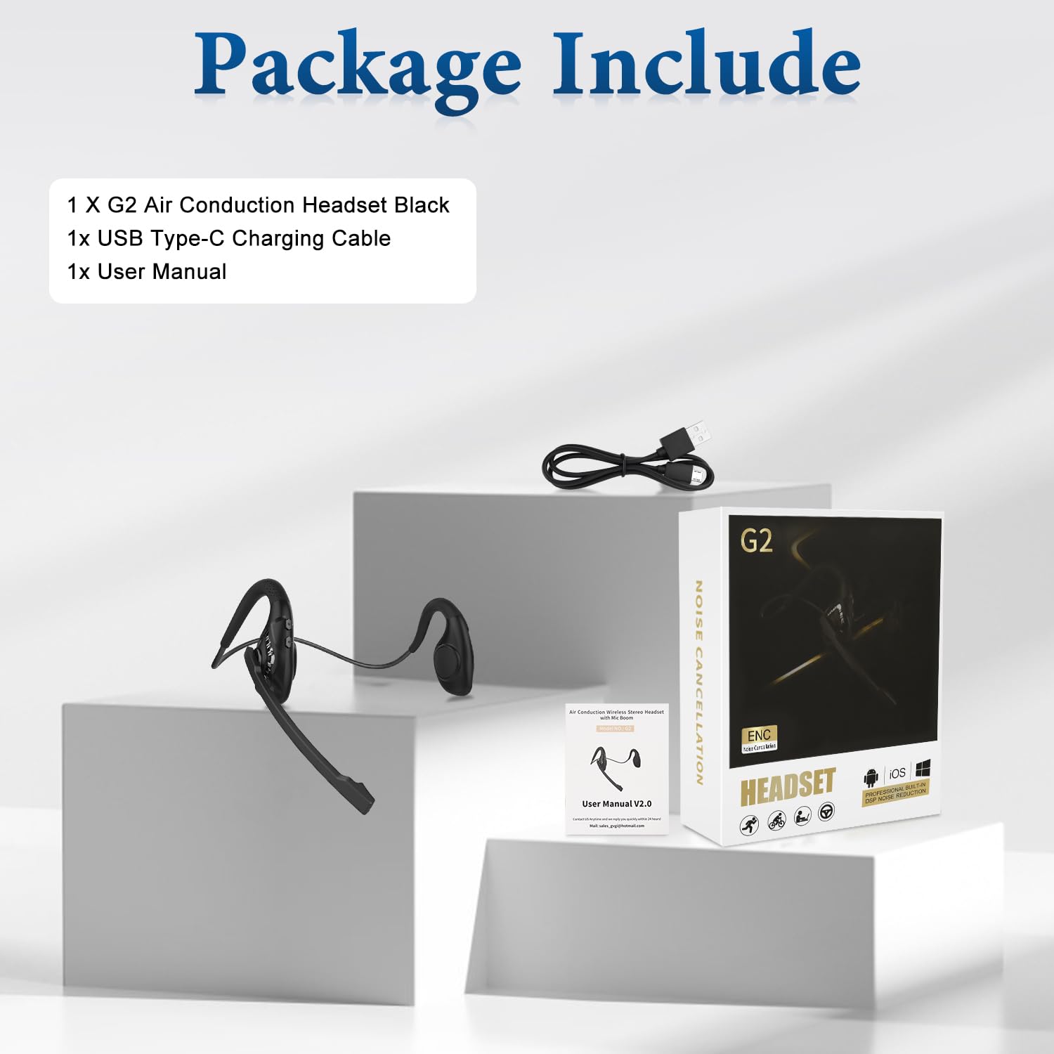 BANIGIPA Open Ear Headphones, Air Conduction Bluetooth Headset, Wireless Earphones Stereo w/Noise-Canceling Boom Microphone, 10 Hrs Playtime, Light and Comfortable for Cell Phone Sport Office Driving