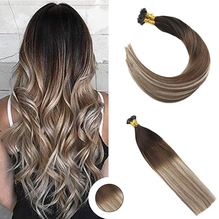 Ugeat 18'/45cm Flat Tip Remy Echthaar Extensions Bondings #4/6/613 Ombre Braun und Blonde Flat Tip Tressen Echthaar Extension