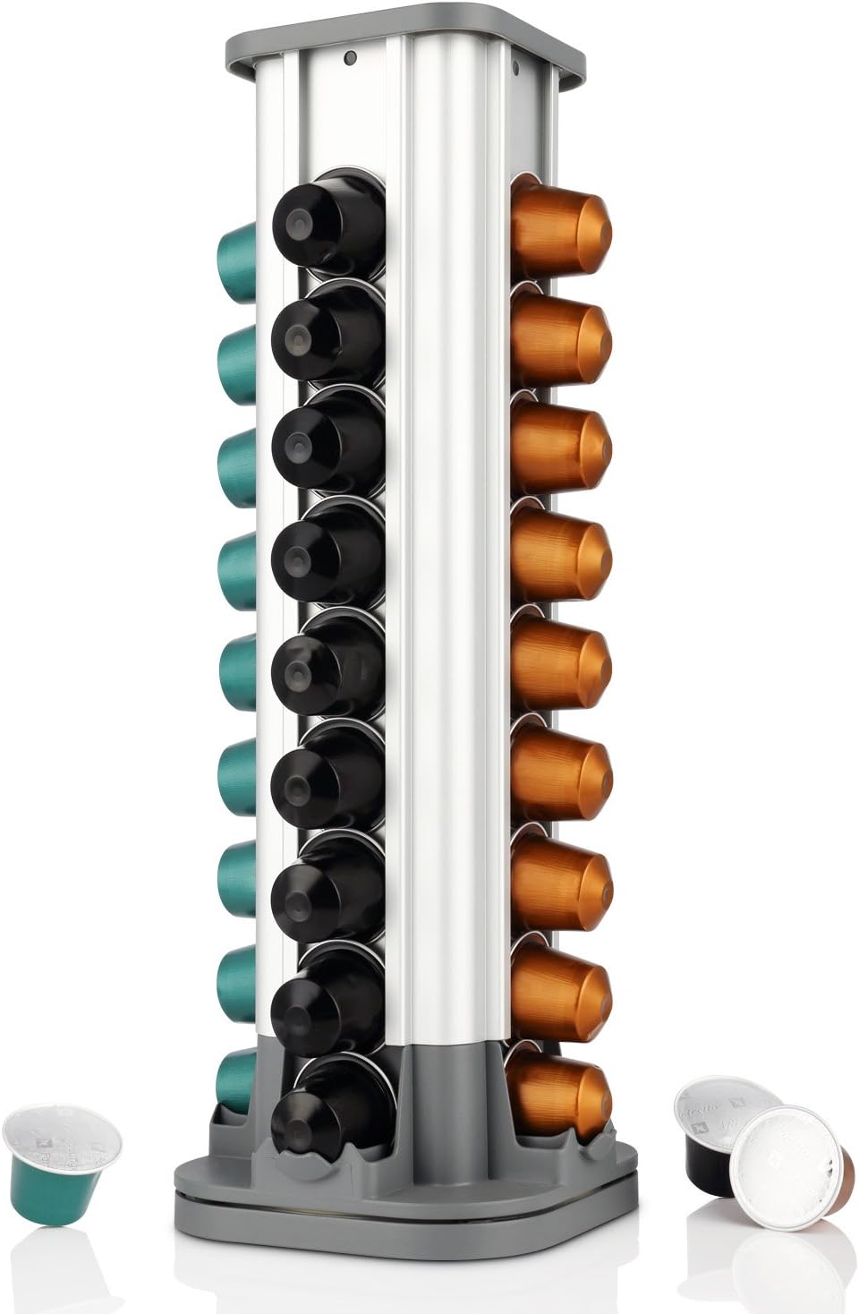 Miusco Nespresso Coffee Pod Capsule Holder, 40 Capsule Capacity, Coffee Capsule Rack, 360-Degree Rotating Carousel, Aluminum