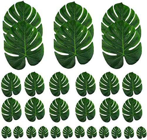 Maydahui モンステラの葉 30枚セット 人工の熱帯のヤシの葉 人造亀の葉 インテリア グリーン 壁掛け フェイクグリーン 人造の葉 人工葉っぱ 人工観葉植物 熱帯のパーティー ホーム 宴会の装飾 ホーム飾り ハワイ式 撮影小道具 結婚式用 家の装飾 宴会造花