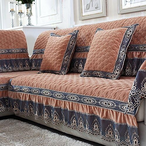 Plush sofa slipcover,Chenille Lace Simple modern Four seasons universal sofa mat Fabric European style Living room Anti-slip sofa cover Combination sofa cover-E 80x120cm(31x47inch)