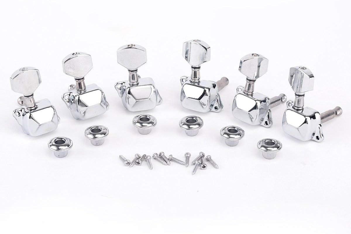 Musiclily 6 in Line Semi Sealed Guitar Tuners Tuning Pegs Keys Machine Heads Set for Strat Squier Style Electric Guitar Chrome