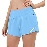 Aurefin High Waisted Athletic Shorts for Women, Womens Plus Size Running Workout Shorts with Liner and Zip Pocket 4 inch