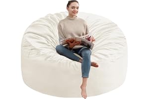 SIMFLAG 3FT Bean Bag Chair, Comfy Bean Bag Chairs with Memory Foam Filled, Fluffy Beanbag Sofa with Dutch Velvet Cover, Round BeanBag Chairs for Living Room, Playroom - Beige
