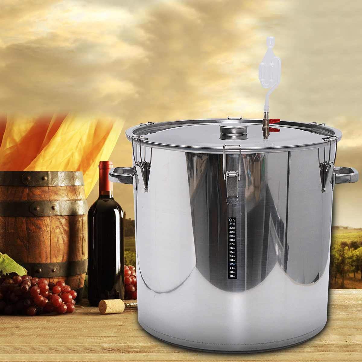SISHUINIANHUA 12/36/50/70/100L Fermenter Barrel Home Brew Beer Wine Fermentation Stainless Steel with Thermometer Pot Cover Exhaust Valve,70L