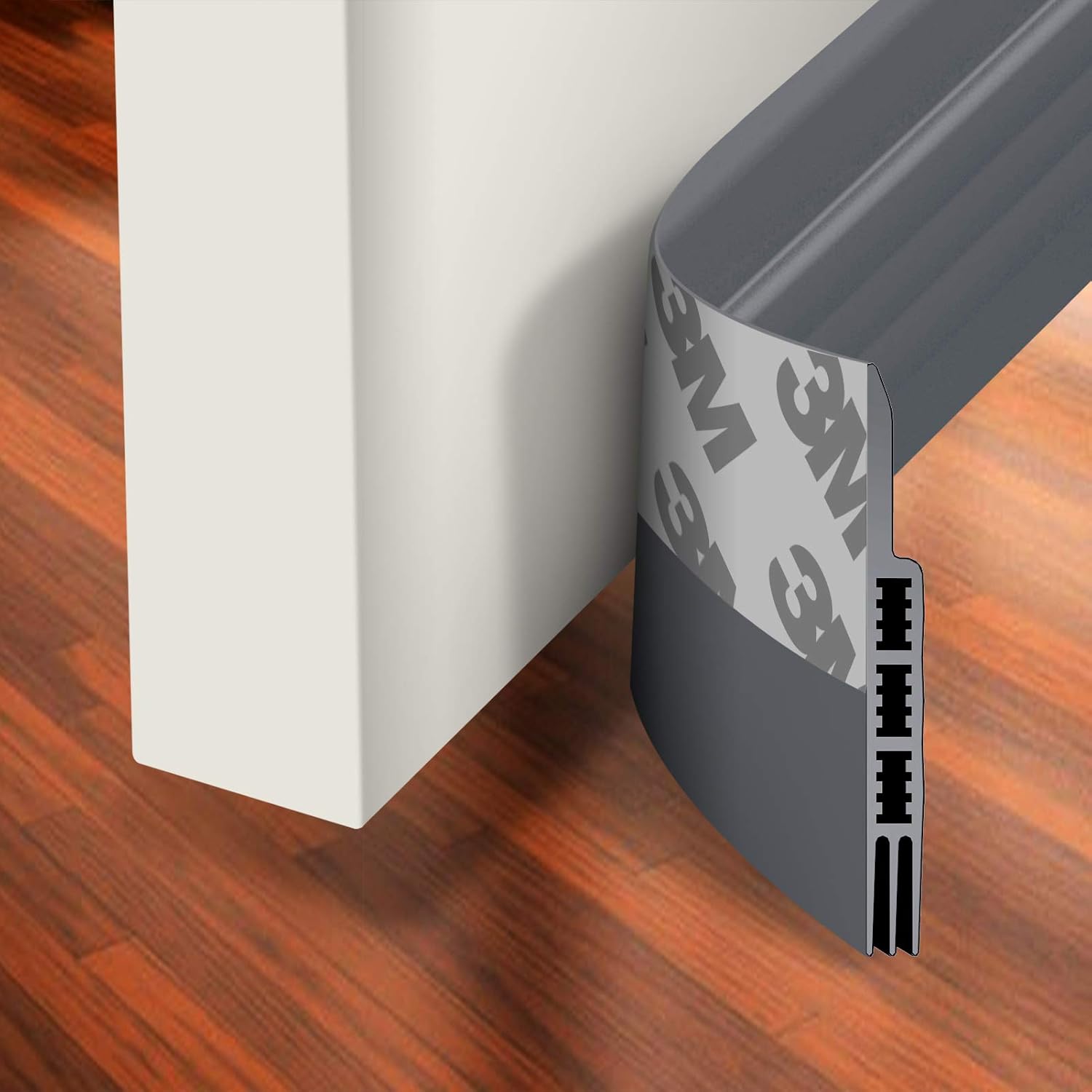 Holikme Door Draft Stopper Under Door Draft Blocker Insulator Door Sweep Weather Stripping Noise Stopper Strong Adhesive 38" Length Grey - - 