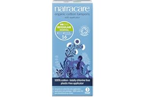 Natracare Organic Cotton Regular Tampons with Cardboard Applicator, Plastic Free, Chlorine Free, Biodegradable 100% Cotton (1 Pack, 16 Tampons Total)