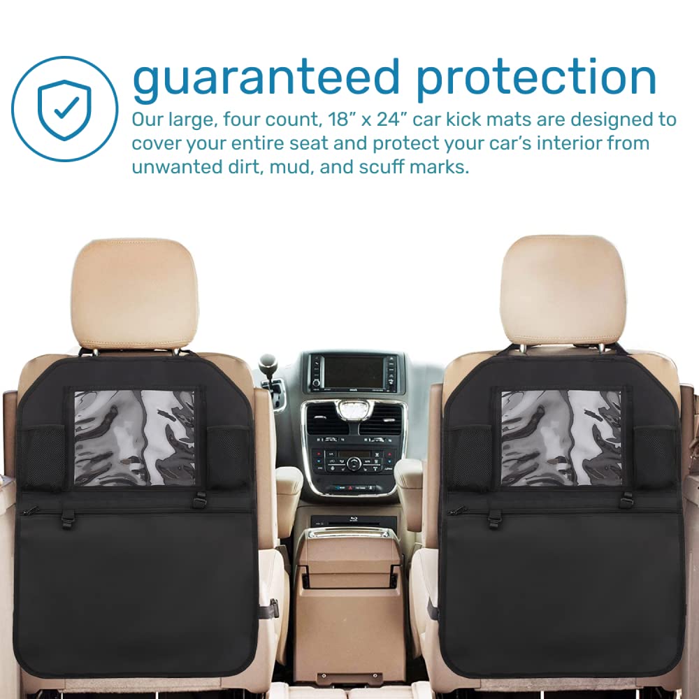 Enovoe Kick Mats Back Seat Protectors for Vehicles - 2-Pack Car Seat Protector with ZIpper Pocket Storage Organizer and Tablet Holder - Waterproof Back Seat Cover for Kids - 18 x 24-Inch (Black)