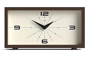 JONES CLOCKS® 'Odeon' Desk Clock | Modern Rectangular Design in Brown, Stylish Retro Look for Shelf, Table, Mantel or Bedside
