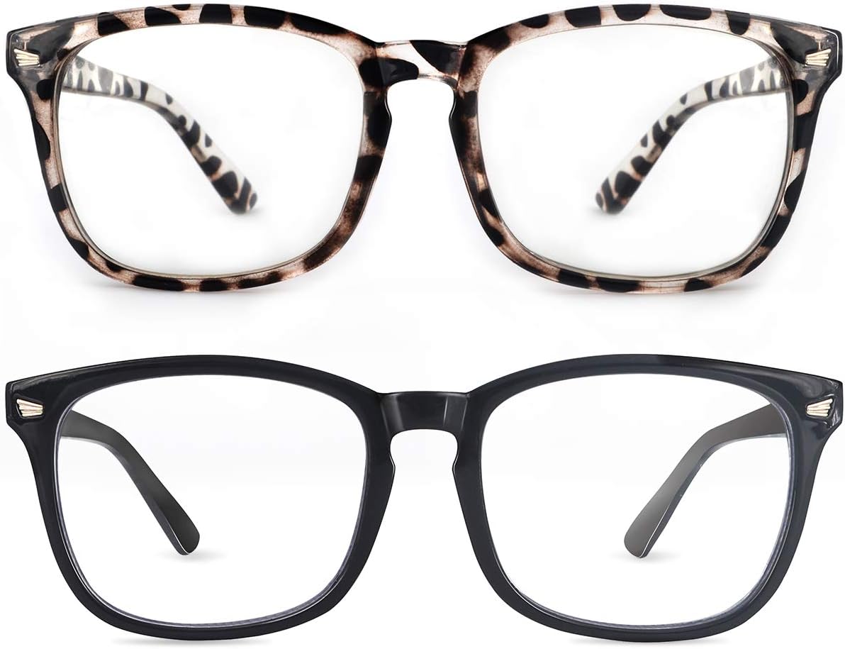 2 Pack Blue Light Blocking Glasses for Women Men, Anti Eyestrain Computer Game Glasses Lightweight Transparent Lens