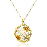 Pressed Flower Necklace Dried Flower Necklace For Women Jewelry Pressed Flower Handmade Necklaces For Women Lucky Flower Perfect Gifts For Girls/Mom/Friends